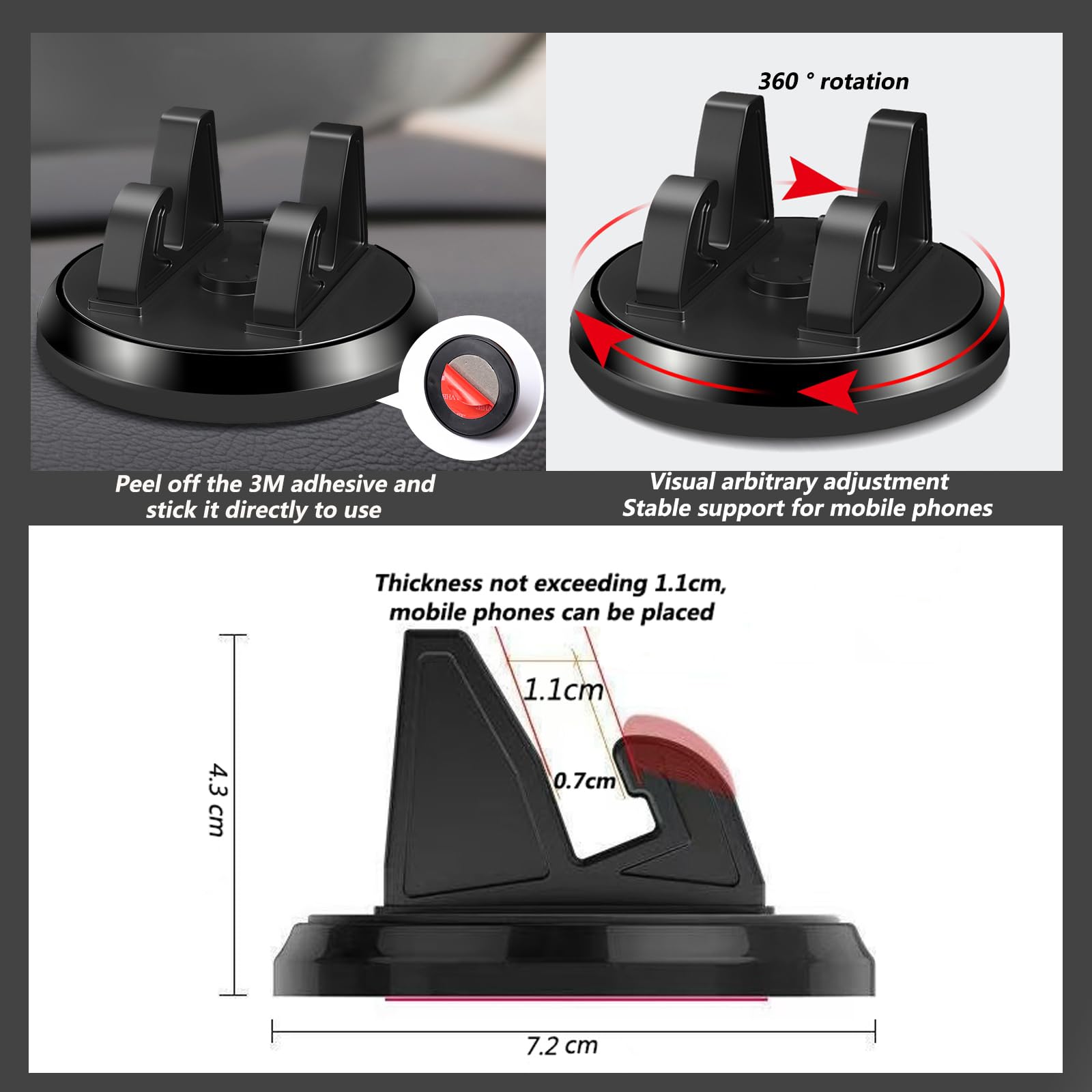 Mobile Phone Holder 360° Rotation, Smartphone Dashboard, Non-Slip Silicone, Strong Adhesive, iPhone — view 7