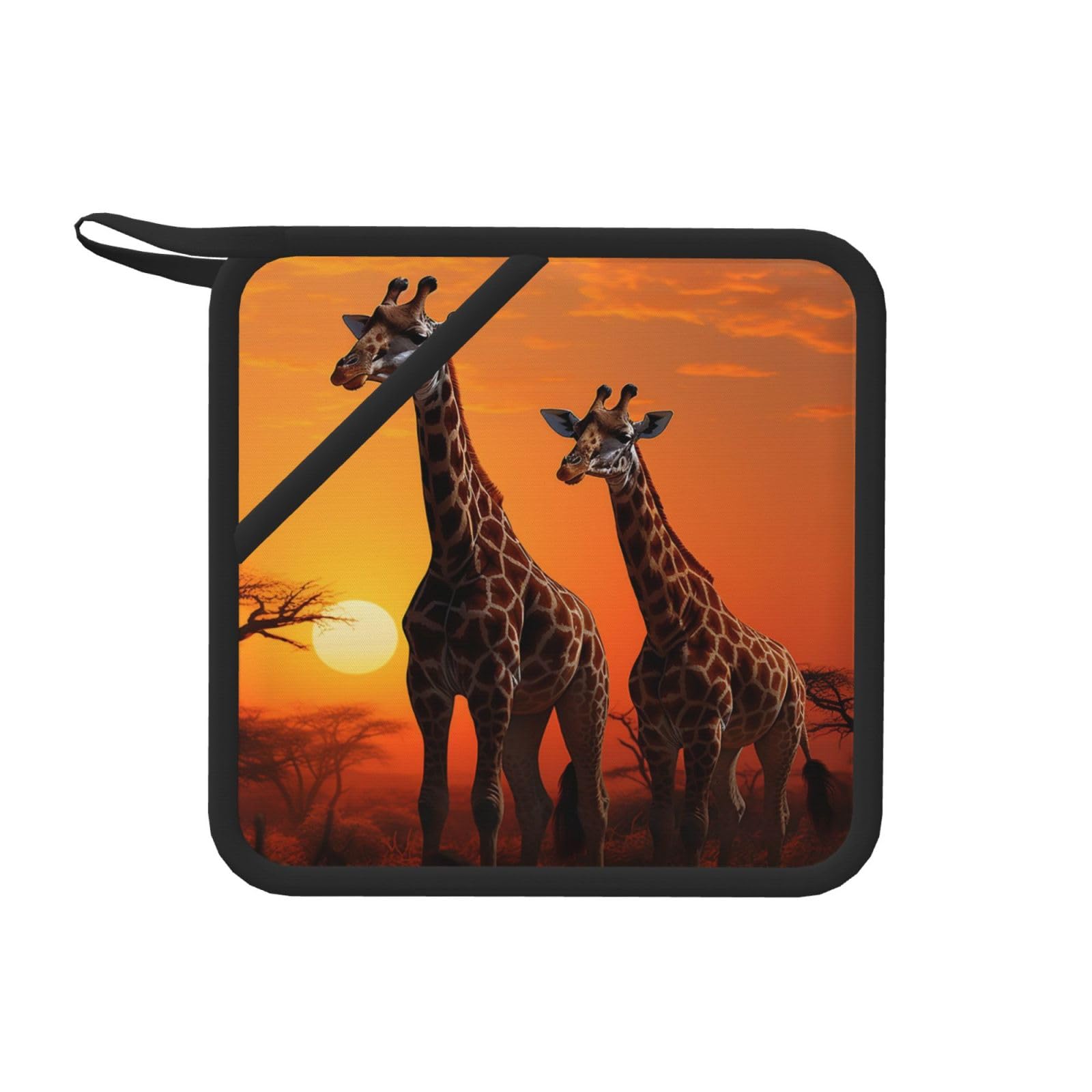 Pot Holders Set of 2 Kitchen Heat Resistant Potholders Giraffe at Sunset Silicone Aunty-hot Pad Cotton Lining Oven Hot Pads for Cooking Baking BBQ Microwave Kitchen