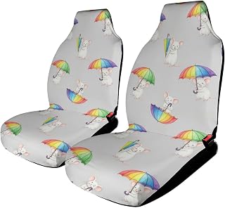 Cute Mice Rainbow Umbrellas Front Car Seat Cover Car Seat Protector Non-Slip Decor Interior Accessories Fits Most Van Auto Cars Truck