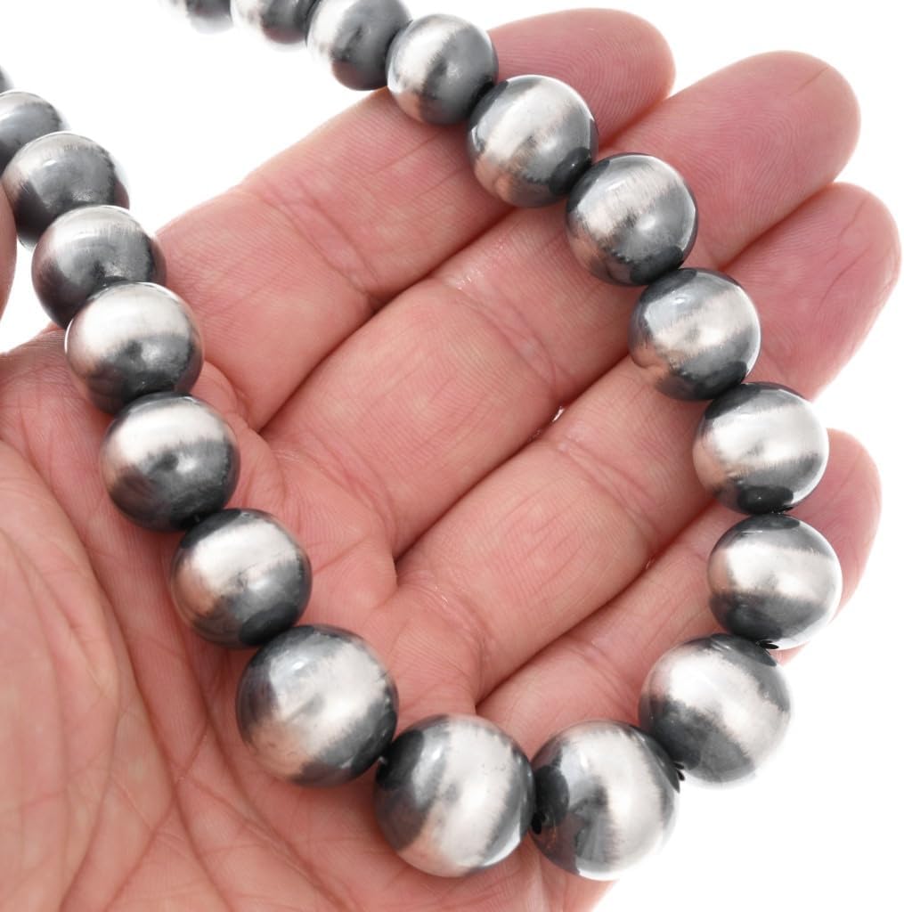 Alltribes Navajo Sterling Desert Pearl Graduated Bead Necklace Unisex Antiqued Pawn Finish 20" Single Strand 0006