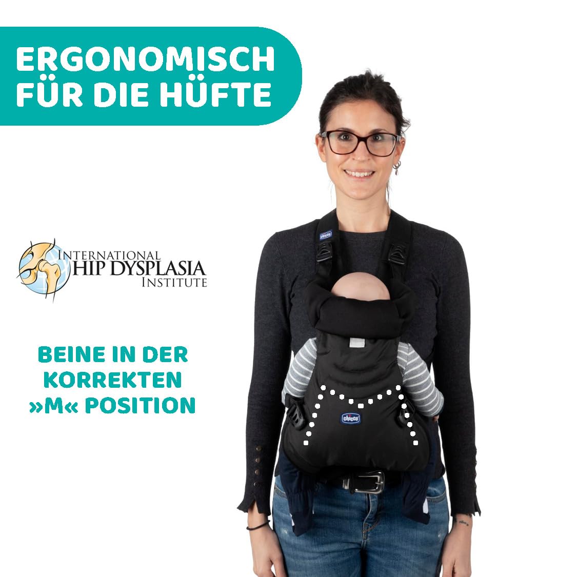 Chicco Easyfit Ergonomischer Babytrage für Neugeborene von der Geburt bis 9 kg, einfache und intuitive Trageweise, Bauchtrage für Mütter und Straßenansicht, Unterstützung für Kopf und Nacken
