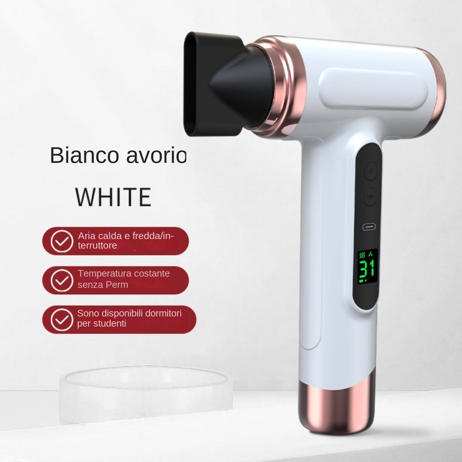 Asciugacapelli Senza Fili 15000mAh – Phon Portatile USB Ricaricabile 200W con Aria Calda e Fredda, Compatto per Viaggi, Campeggio e Dormitori Studenteschi,Asciugacapelli portatile ricaricabile senza f