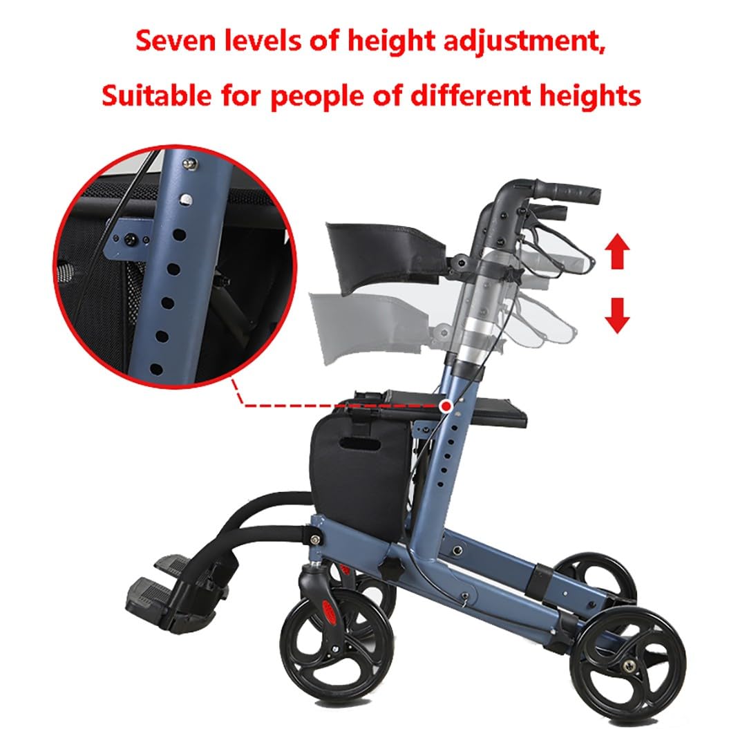 andador para exteriores,Andadores para Ancianos 4 Ruedas con Asiento,Andador para ancianos de aluminio plegable,Con pedal,con Frenos de Maneta A