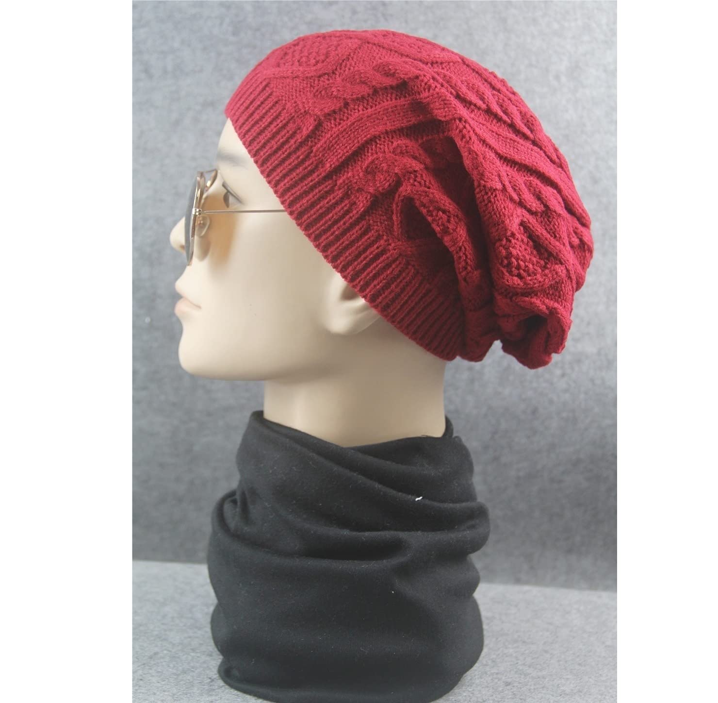 Gorro de Lana de Invierno para Mujer, cálido, con Dobladillo, Tejido, Estilo gótico (Talla única, Color Rojo)