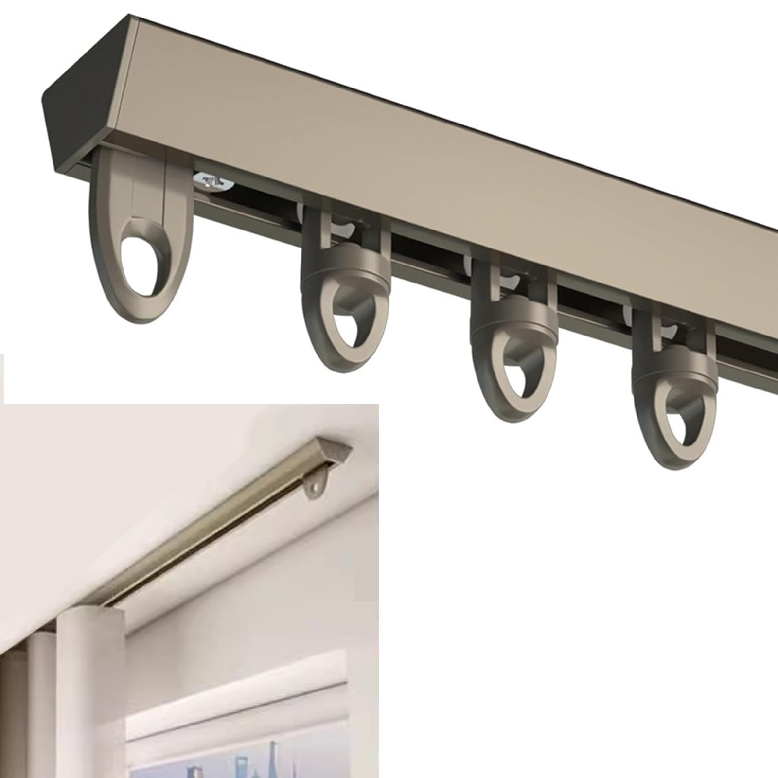 Sistema de riel de techo de aleación de aluminio champán de 1 a 5 m, divisor de habitación pesado con varillas, montaje en techo para separación de espacios Slish