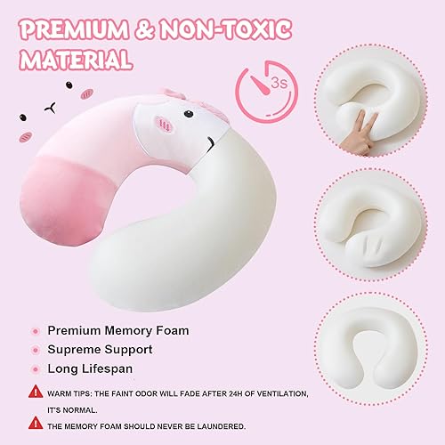 Vista 22 de Almohada de viaje para niños y adultos, bonita almohada para el cuello para viajar, almohada de espuma viscoelástica para avión, almohada para Azul