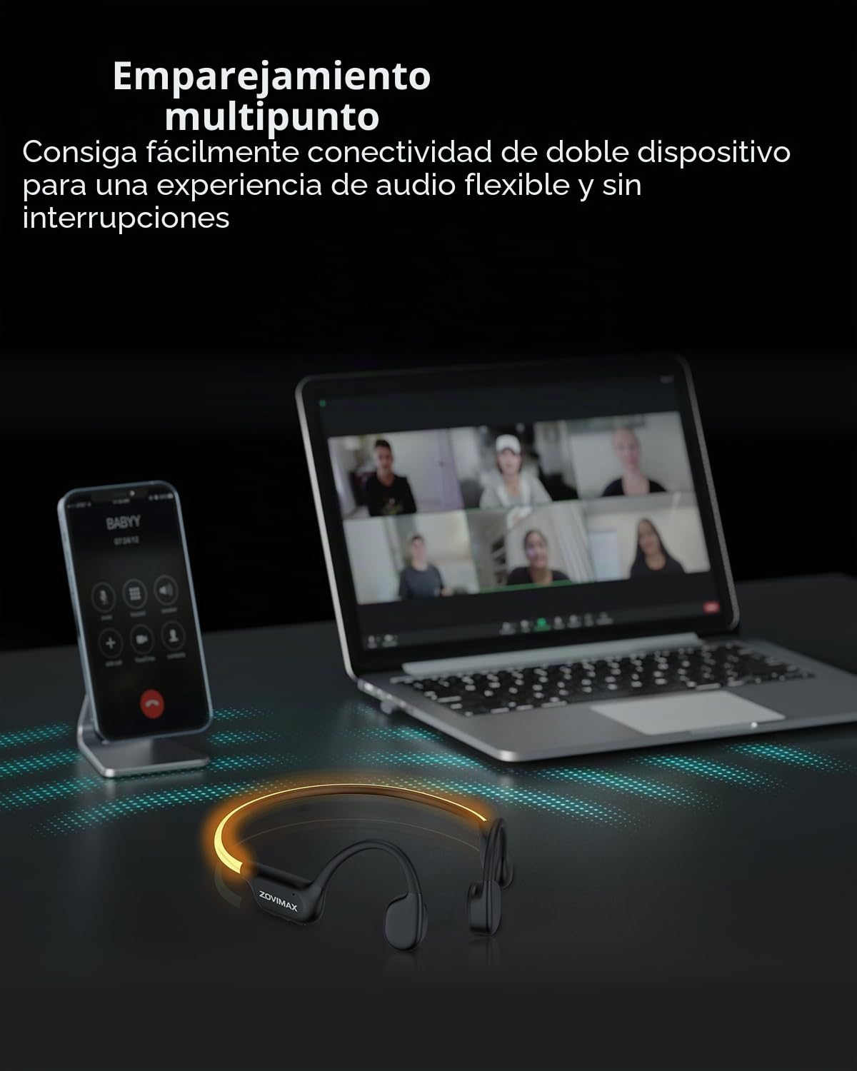 Auriculares Conducción Ósea Bluetooth 6.0, Auriculares Oreja Abierta con Luz LED de Seguridad, Micrófono Antiviento, IP7 Cascos Bluetooth, 10H Auriculares Deportivos para Running Ciclismo
