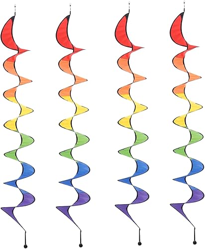 Windsock - 4 tiras de viento coloridas en espiral, molino de viento de arco iris, jardín, arco iris, para exteriores, coronas al aire libre,