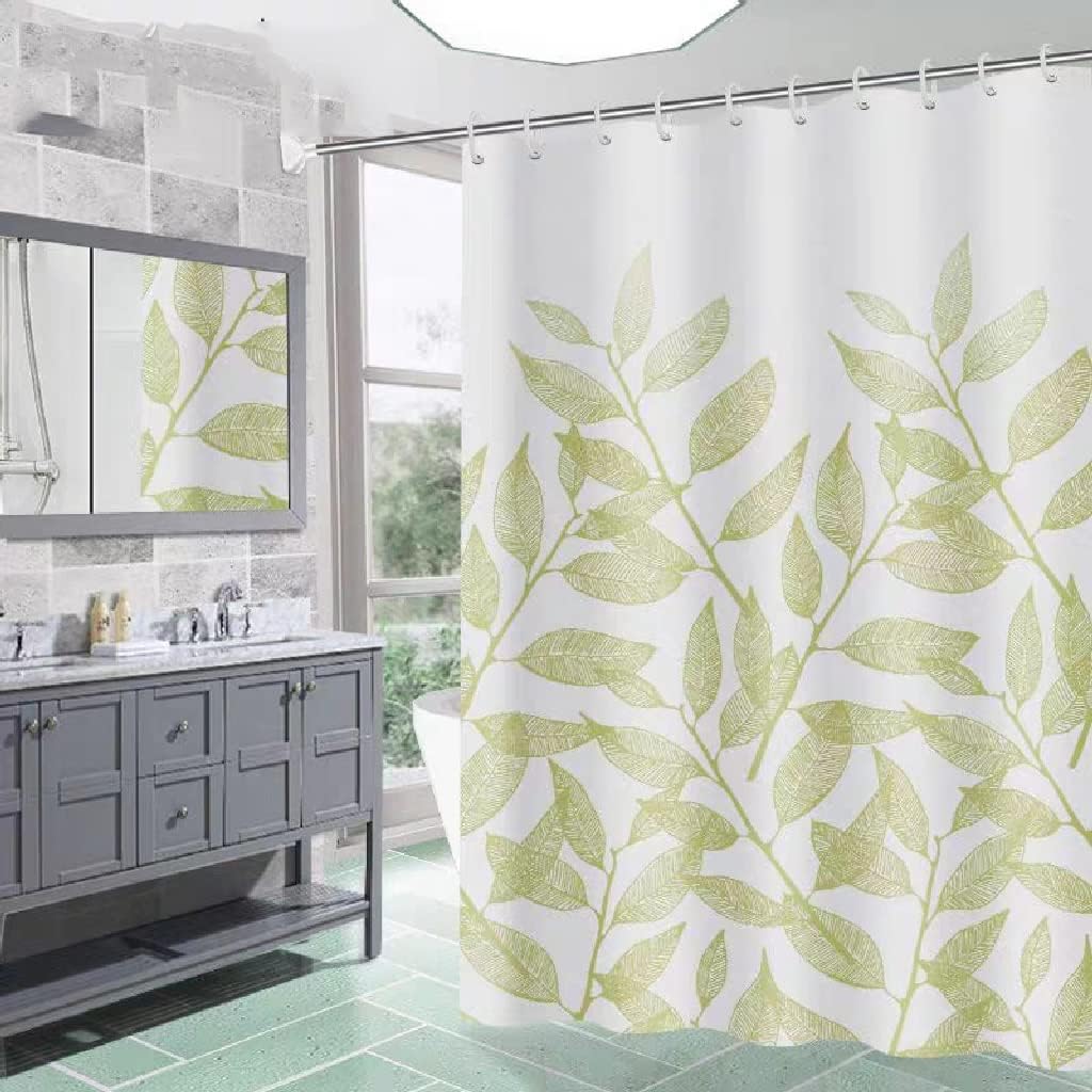 Shower Curtain Green Plant Leaf Print Bathroom Polyester Fabric Partition(180 * 200cm)