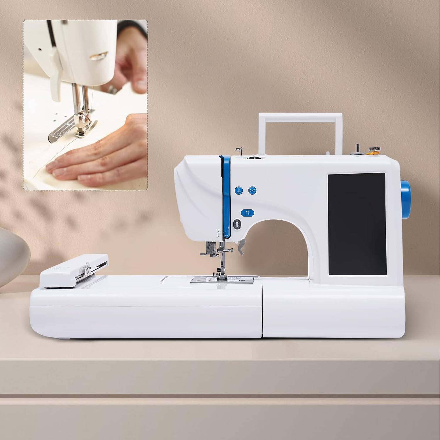 Komercyjna maszyna do haftowania odzieży i pościeli, automatyczna maszyna do haftowania skomputeryzowana 75 wbudowanych wzorów z obszarem haftu 10 cm x 23,4 cm i ekranem dotykowym LCD dla