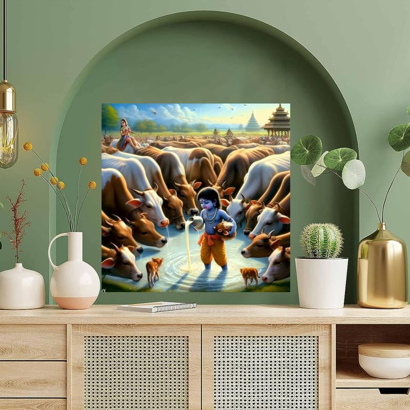 Image of British Terminal Cute little Bal Gopal Baby God Krishna| Kanha Ji | Laddu Lord Makhan Chor Painting Religious Poster for Pregnant Women for wall (matt thin vinyl,sticker,multicolor,unframed)| bj55