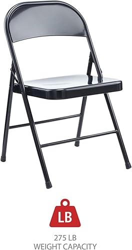 Miniatura 4 de Alera Silla plegable de acero sin brazos, soporta hasta 275 lb, asiento negro, respaldo negro, base negra, 4cartón