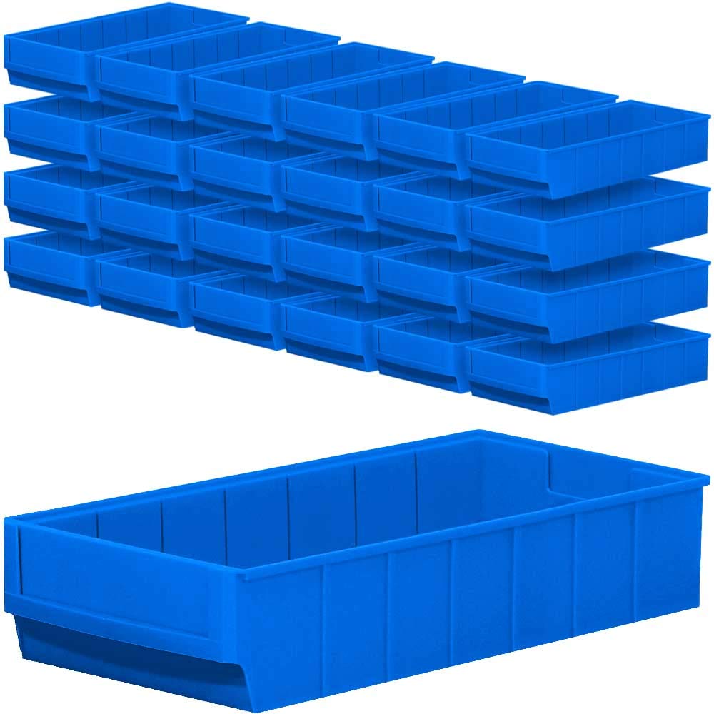 BRB - Juego de Cajas para Almacenamiento y Estanterías (24 piezas, calidad industrial, 400 x 183 x 81 mm, polipropileno y plástico), color azul
