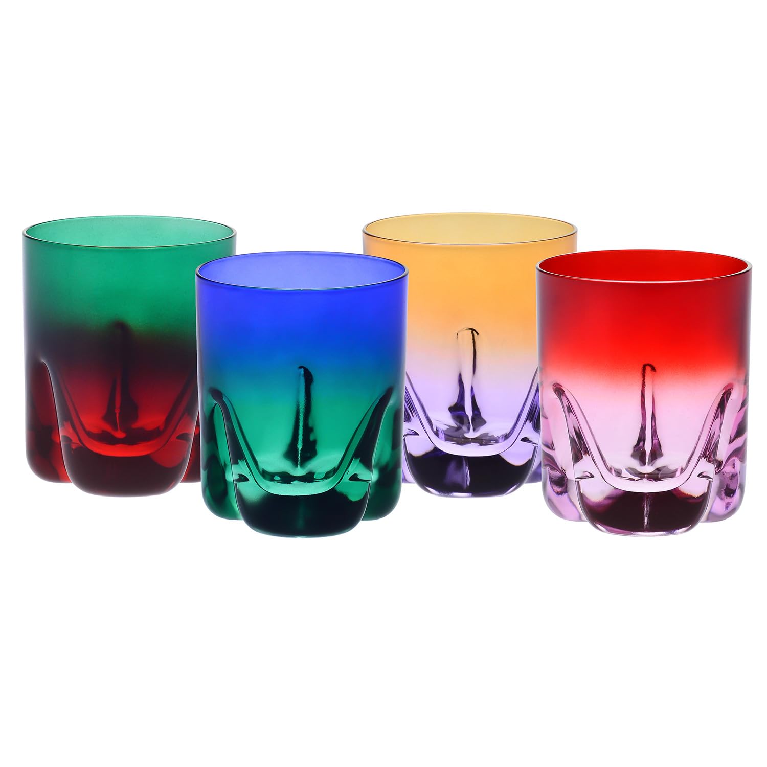 Krosno – Vasos de Whisky, Bebidas y Cócteles 250 ml – Set de 4 unidades en 4 colores únicos – Colección Aurora – Cristal sin Plomo – Pintados a Mano
