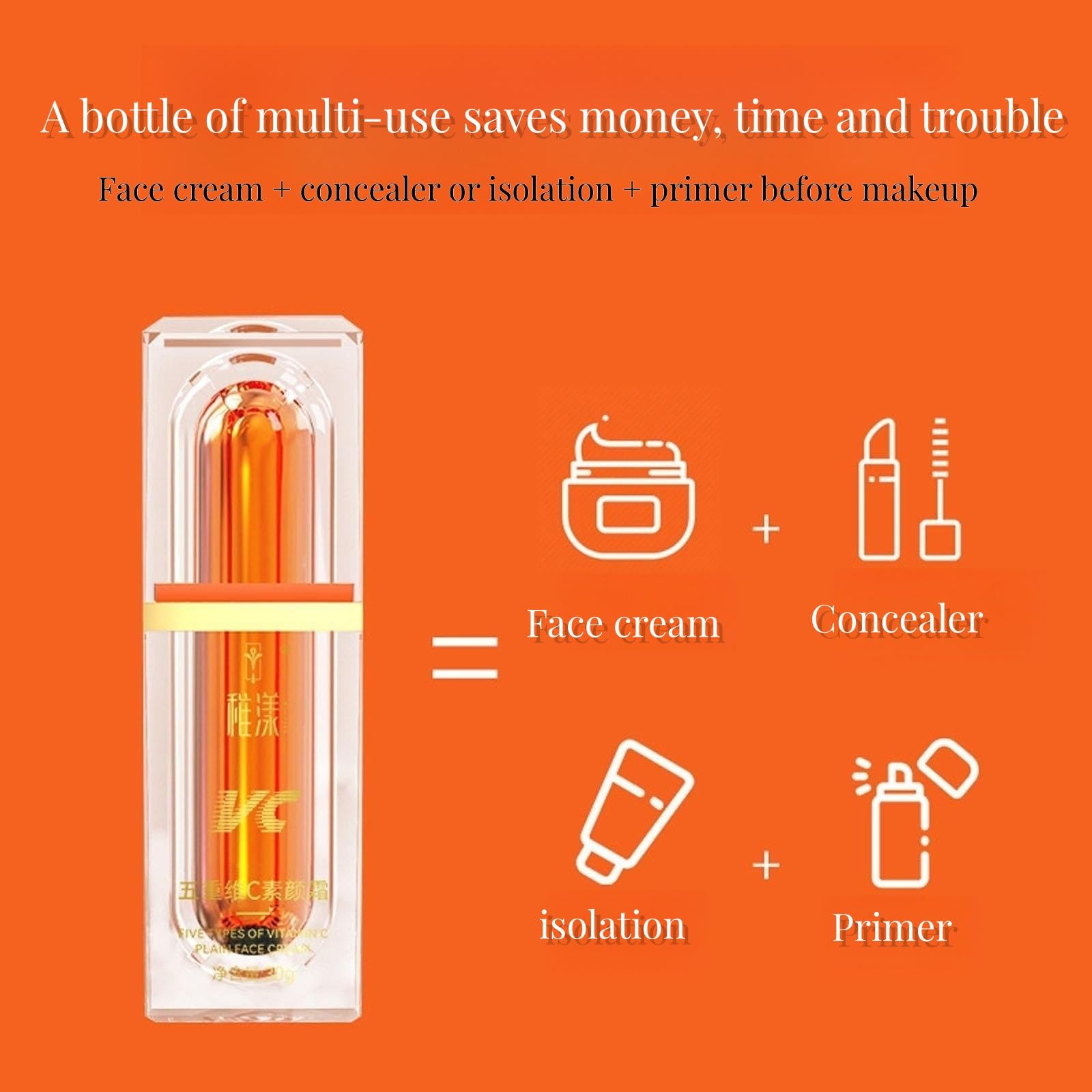 Crème Visage 5 Vitamines C - Tone Up, Non Grasse - 30ml - Hydratante Et Éclaircissante - Neuf
