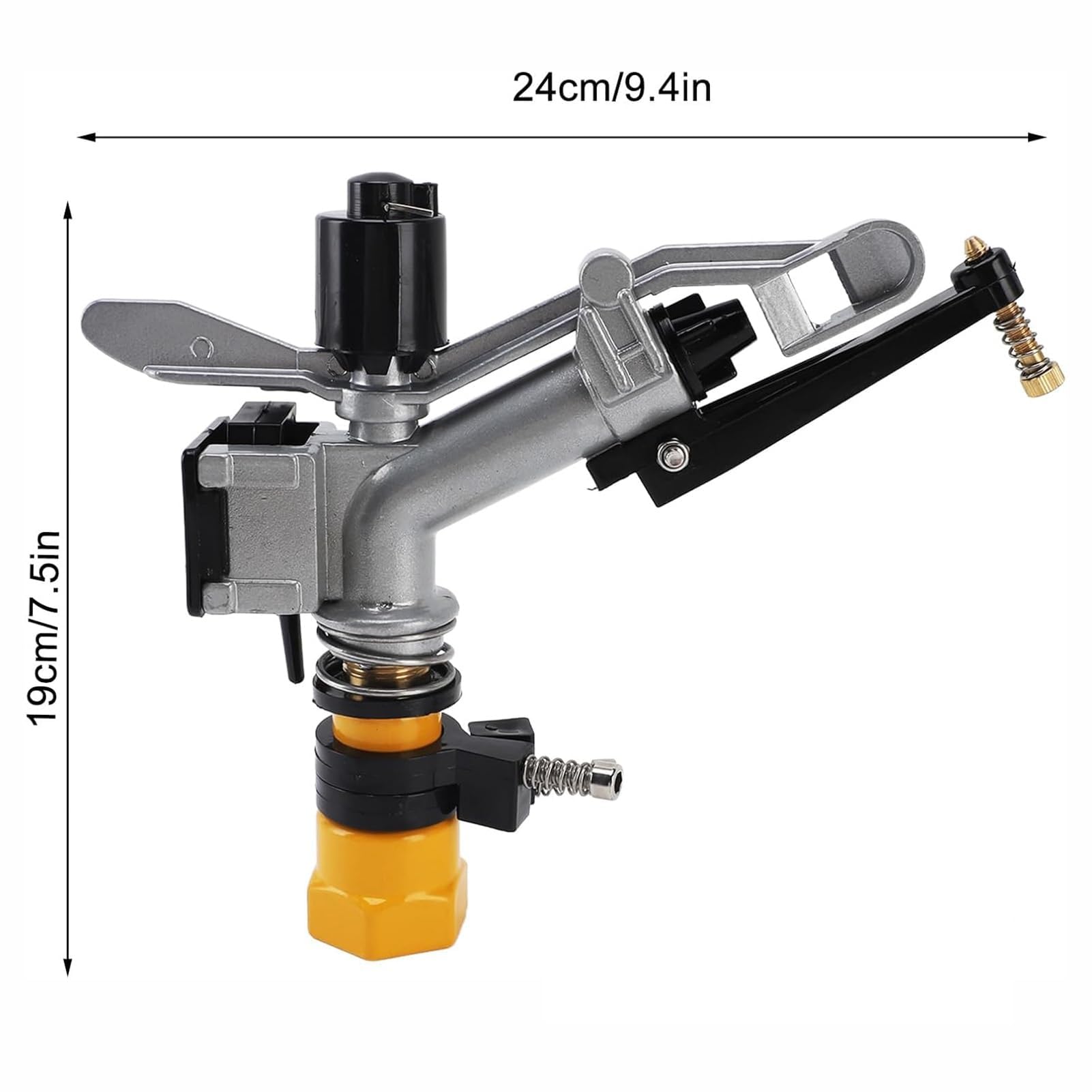 Zraszacz do nawadniania udarowego, regulowany pistolet natryskowy o 360 stopni, stop aluminium, długi zasięg 18-30 m do gospodarstwa, sadu, przedszkola, trawnika ogrodowego nawadniania rolniczego