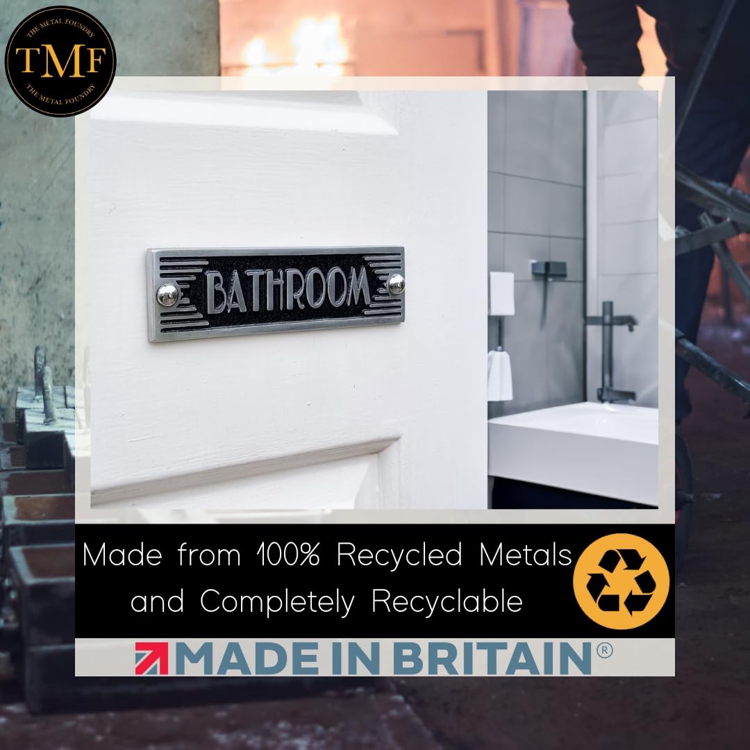 The Metal Foundry Art Deco Style Plate by 1 Piece Casting Signs Made of Solid Cast Brass Or Aluminum BATHROOM Black