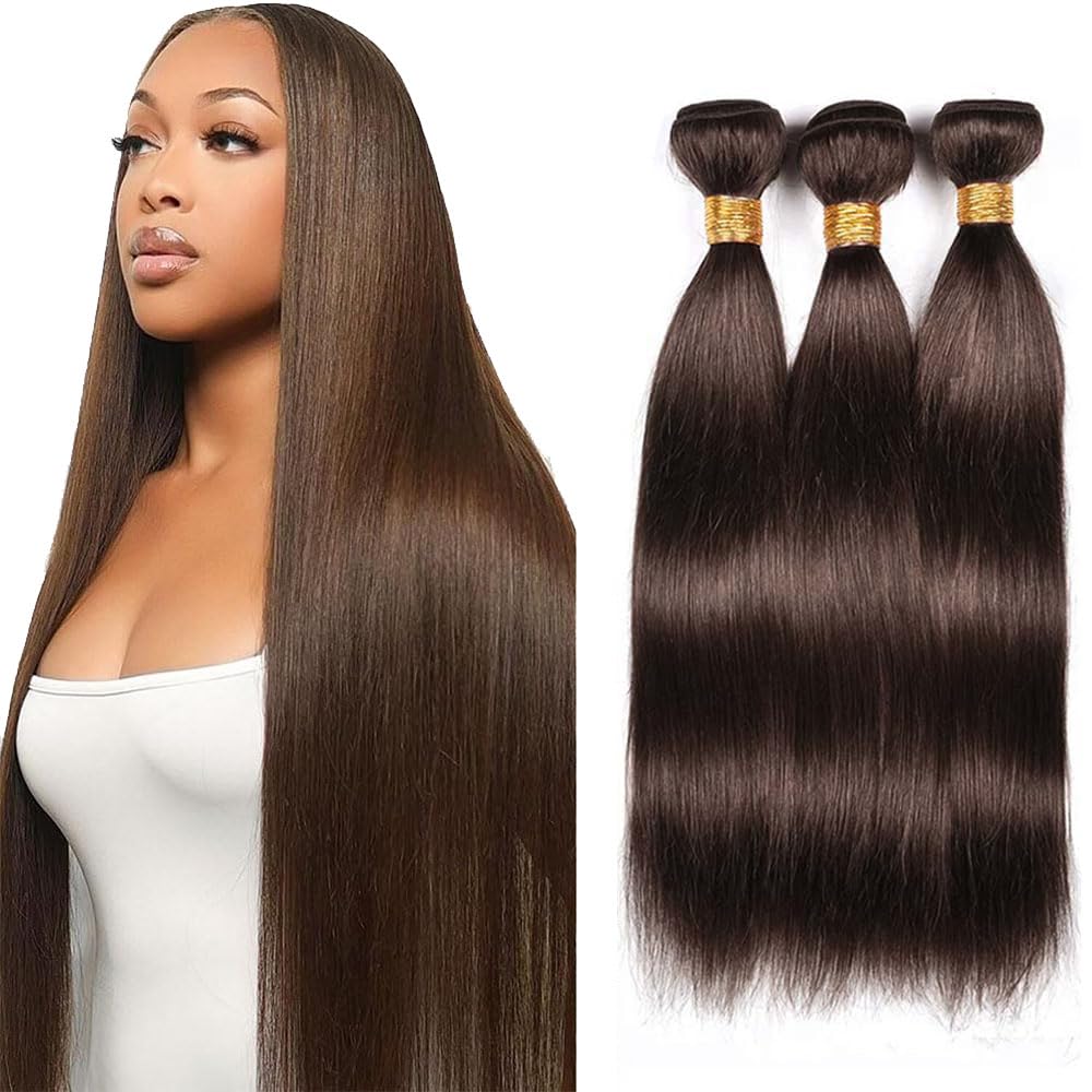 AiPliantfis #4 Chocolate Brown Bundles Human Hair Double Weft Straight Weave 3 Bundles Total 300g Unprocessed Glueless Virgin Human Hair Extension 22 24 26 Inch