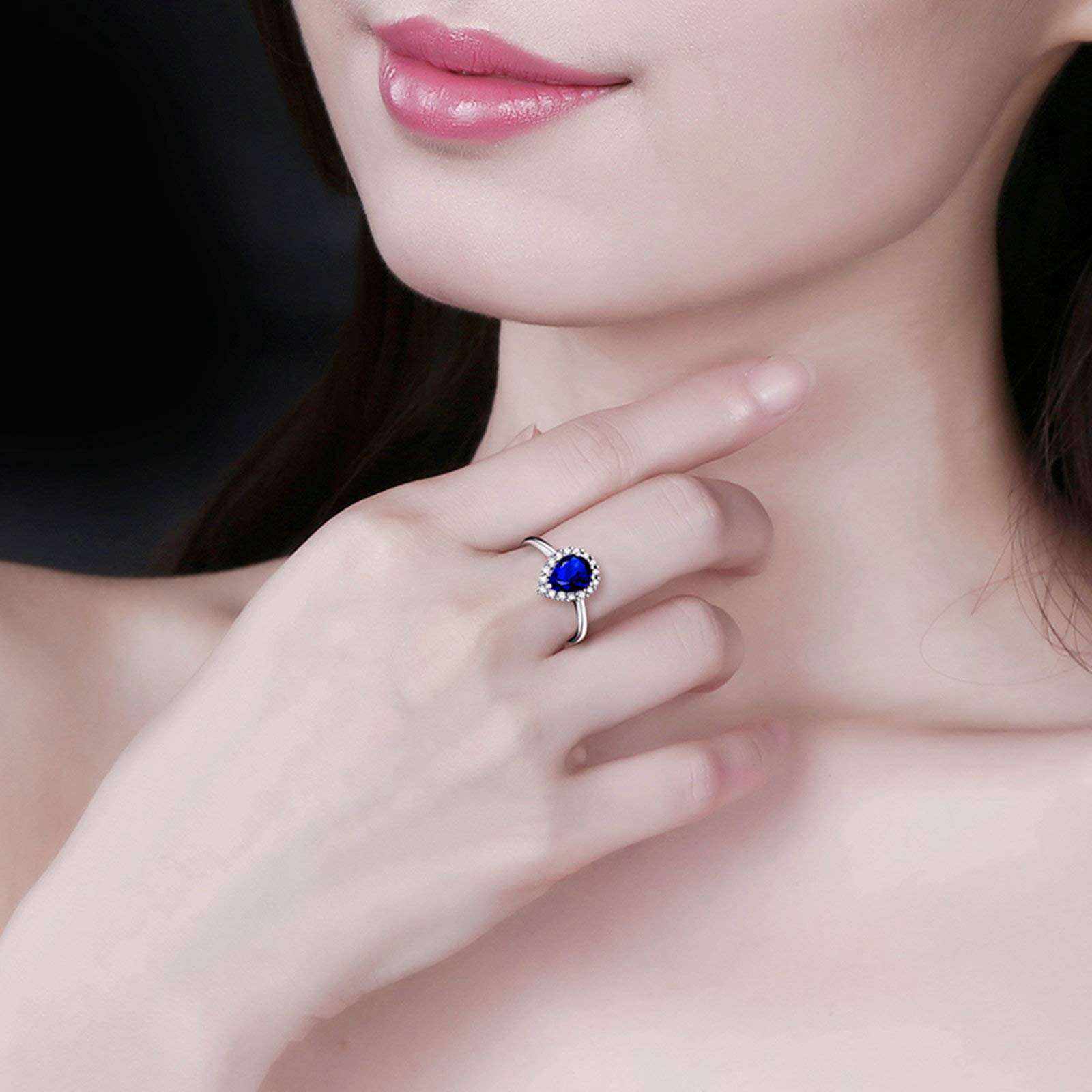 Beydodo Pierścionki damskie białe złoto 750 diament krople z szafirem 1,09/1,43/1,55 ct, pierścionki zaręczynowe ślubne dla niej e 18 karatów (750) białe złoto, 50 (15.9), colore: 1.55ct, cod. TLLWGZ2501