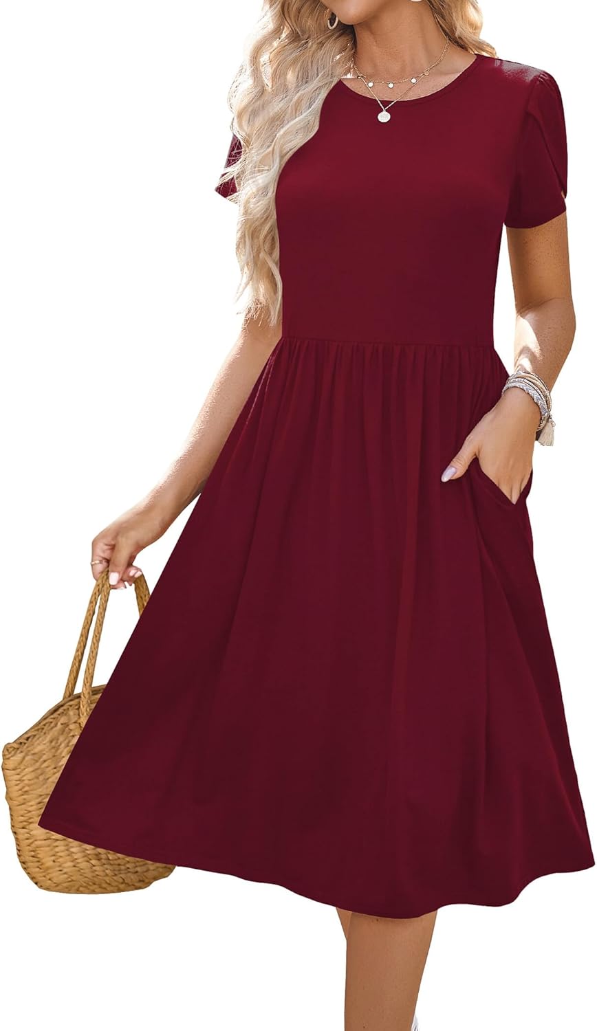 HOTOUCH Women's Summer A-Line Midi Dresses 2026 Casual Floral Short Sleeve T-Shirt Dress Flowy Beach Sundress with Pockets - Image 2