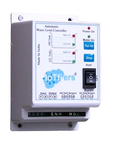 IoTfiers Plastic ABS Fully Automatic Water Level Controller for Double Tank System (Underground Sump Tank and Overhead Tank) with 6 Stainless Steel Sensors