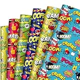 JarThenaAMCS 12 Sheet Comic Wrapping Paper -Not Roll- Colorful Cartoon Boom Gift Wrap Paper Folded Flat Art Paper for DIY Crafts Gift Wrapping, 19.7 x 27.6 Inch
