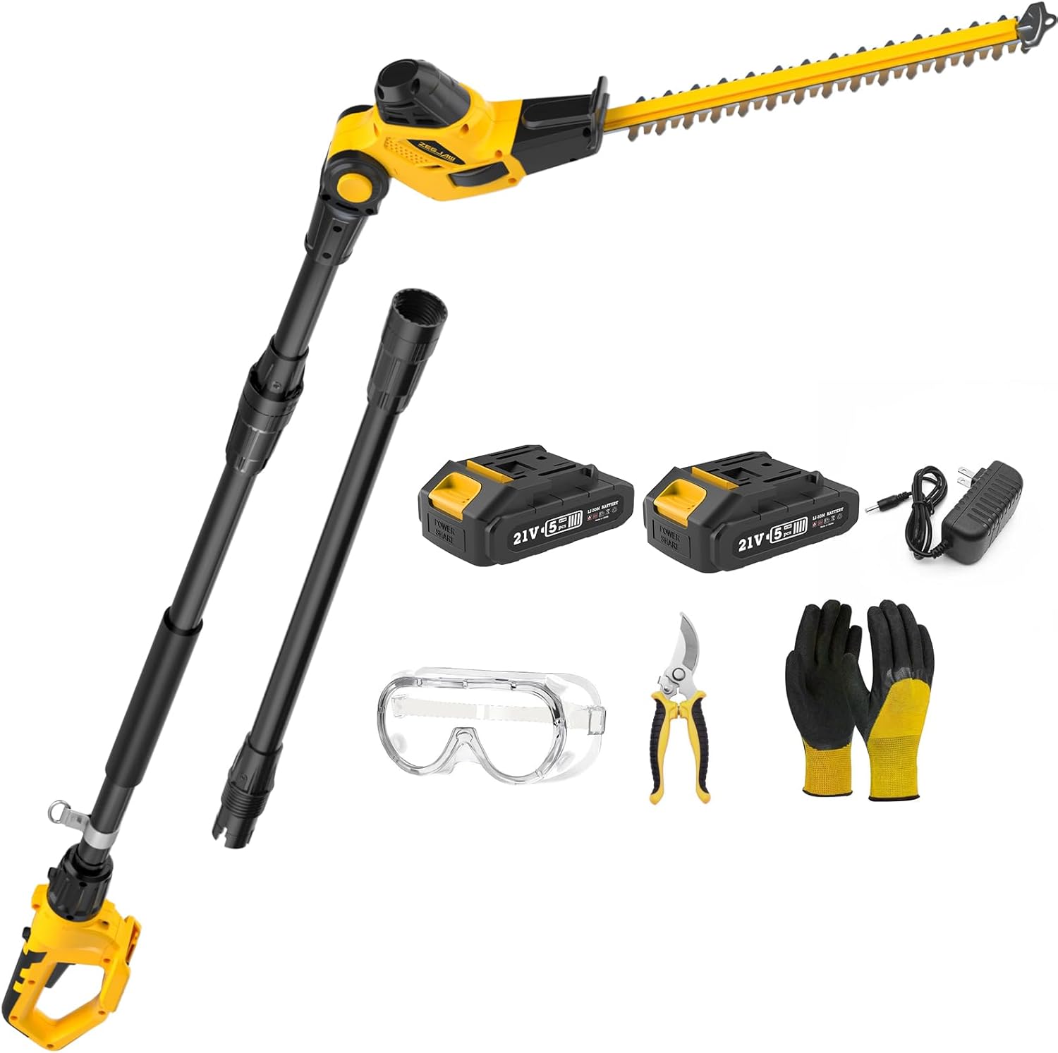 Pole Hedge Trimmer Cordless, 9-Feet Reach Power Hedge Trimmer with Extension Pole, MAX 20-inch, Multi-Angle, 2 * 2.0Ah Battery and Fast Charger Included