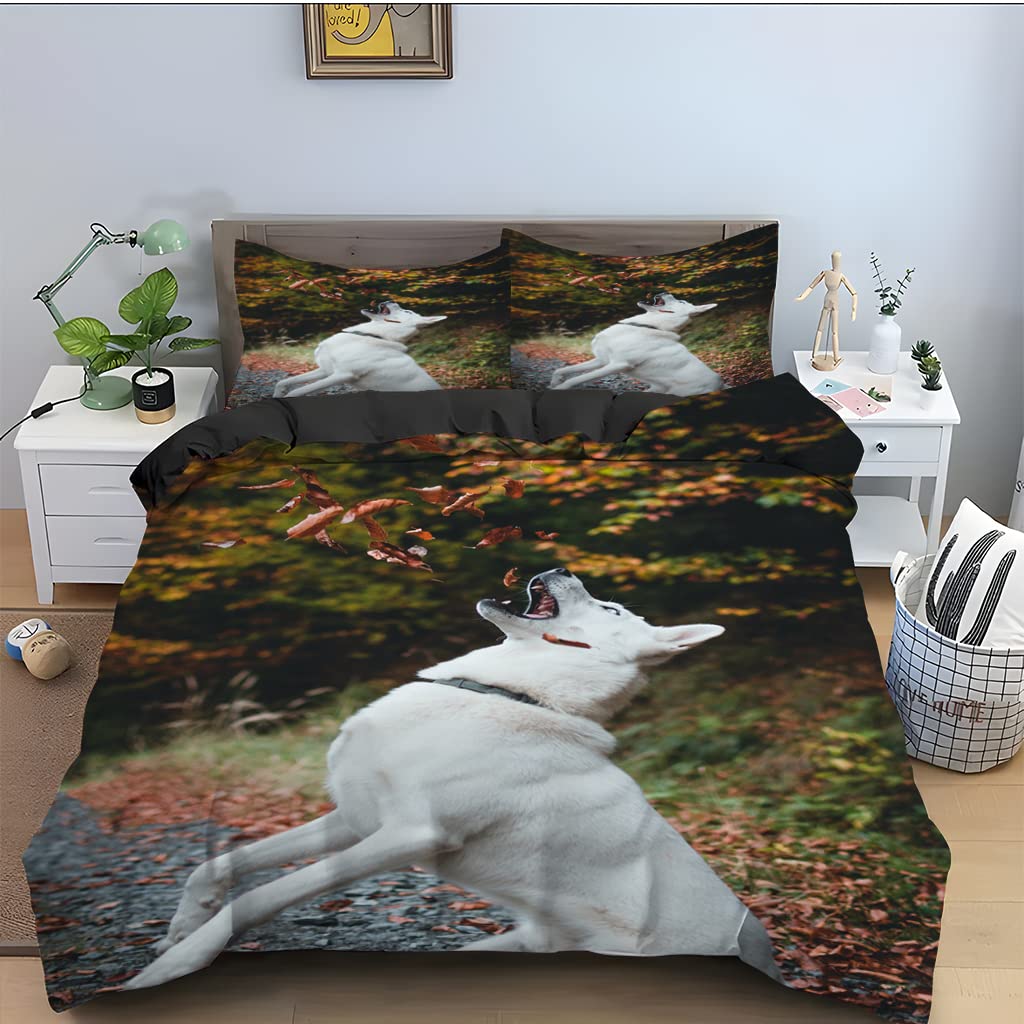 Housse de couette 160x200 chien jaune en microfibre avec 2 taies pour lit enfant