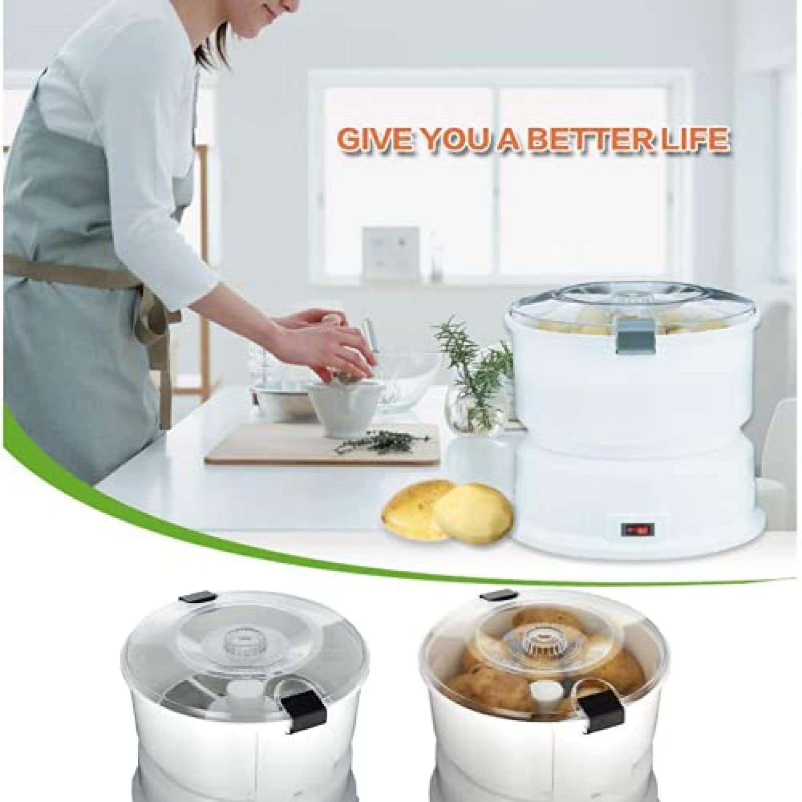 Electricals Pelapatate, pelapatate Automatico per Patate - Pelapatate a 6 Lame- Affettatrice per pelapatate elettrica Multifunzione Automatica per Frutta e Verdura, qualità Superiore