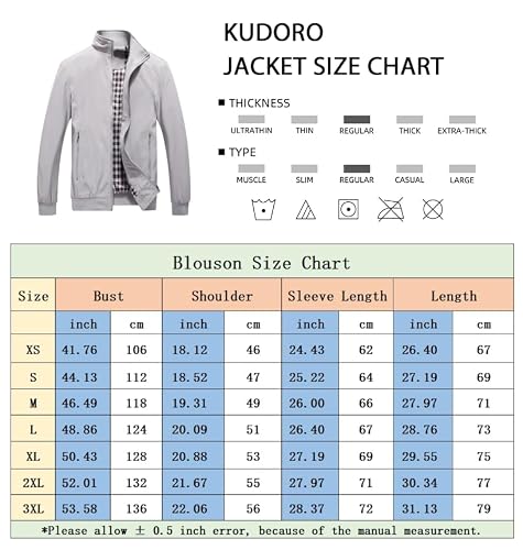KUDORO Blouson Homme Léger Zippée Veste d'Extérieur Bomber de Couleur Uni – vue 7
