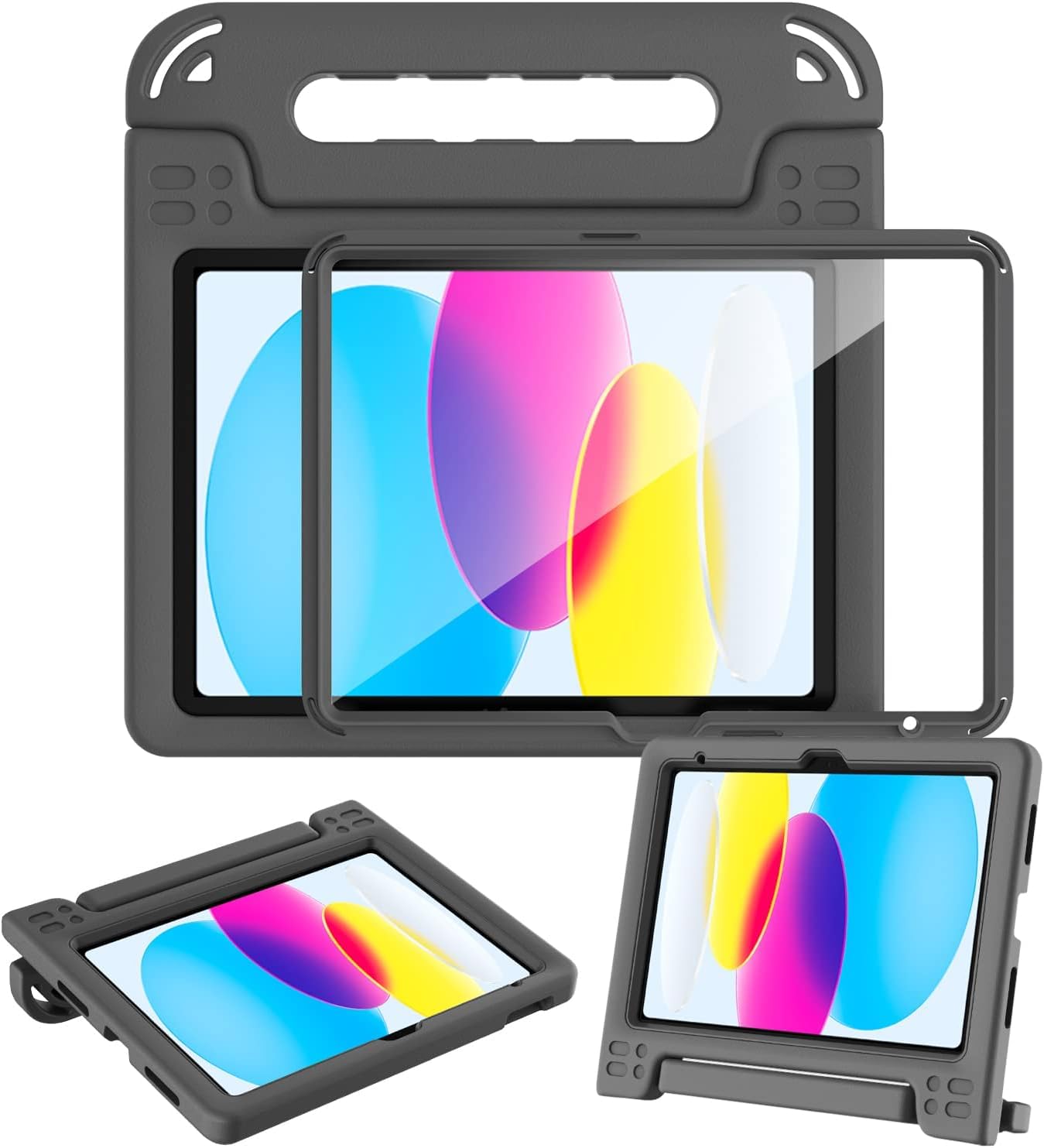 SINSO for iPad 11th/10th Generation Case 2025/2022(11/10.9 inch) A16, with Built in Screen Protector, Shockproof Handle Stand Protective Kids Cover for iPad 11th/10th Generation, Black