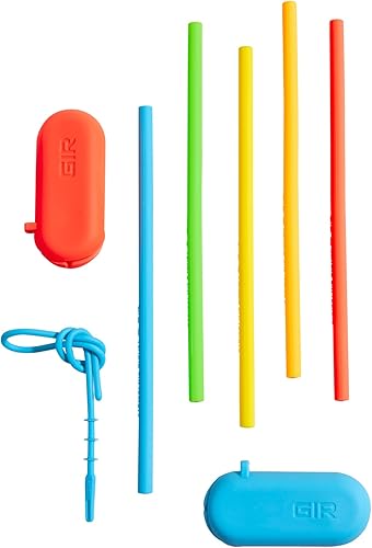 GIR Get It Right - Pajitas de silicona reutilizables con estuche de viaje y varita limpia, pajitas ecológicas para bebidas frías y calientes,