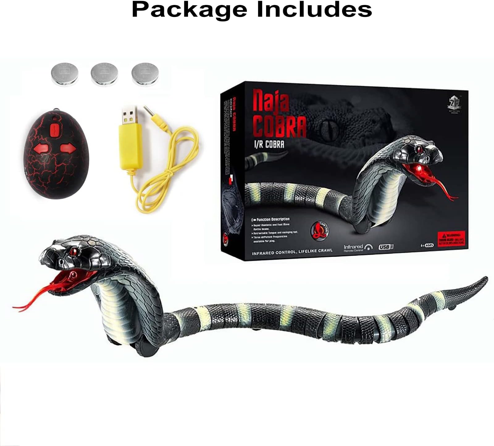 Ufurty Upgraded Remote Control Cobra Snake 17" Long Rechargeable Simulation RC Snake Toy for Kids Children By Rely2016 (Black)