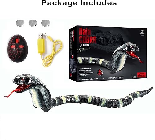 Miniatura 7 de Ufurty Serpiente de control remoto recargable de simulación RC serpiente juguete de 17 pulgadas de largo falso cobra animal truco aterrador juguete