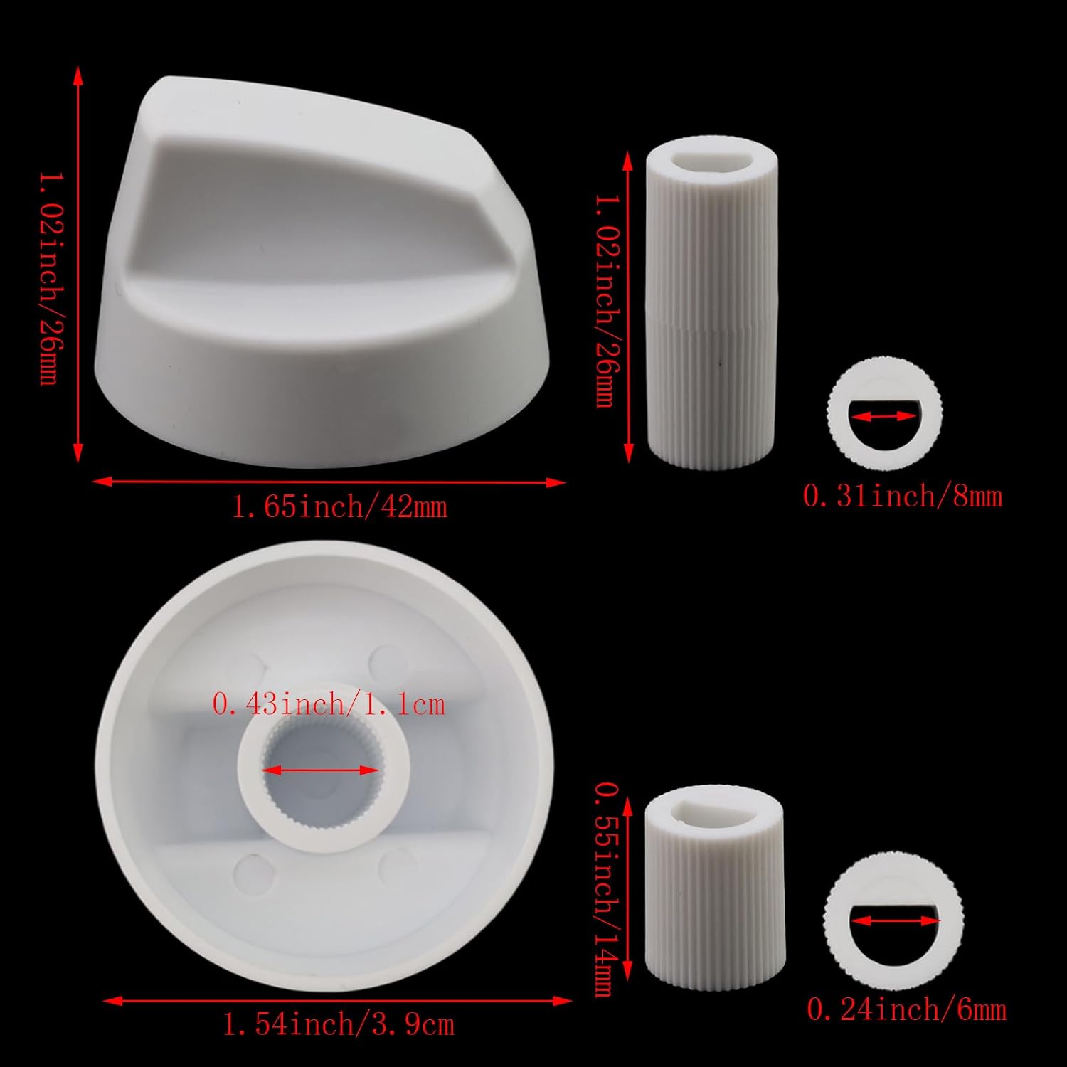 4 Pack White Universal Control Knobs with 12 Adapters, Stove Knobs Upgrade, Fitting for Oven Stove Range Application