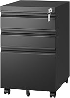 Letaya 3 Drawer Mobile File Cabinet with Lock - Fully Assembled Black Metal Under Desk Filing Cabinet for Letter/Legal/A4 Home Office