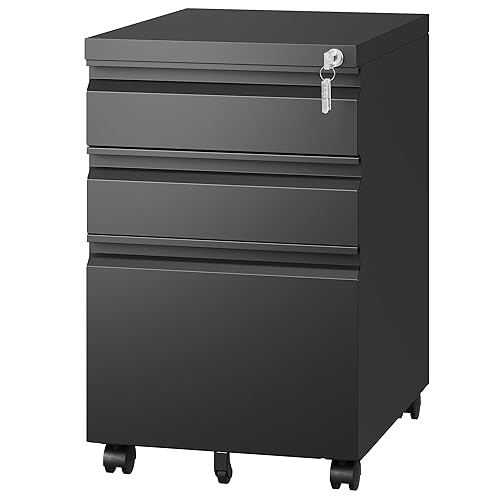 Letaya 3 Drawer Mobile File Cabinet with Lock,Under Desk Metal