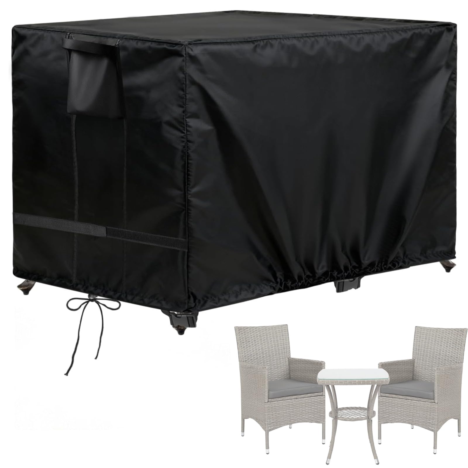 Flymer Outdoor Bar Table Cover Waterproof, 205L x 80W x 95H cm Garden Dining Table Set Cover with Handles and Air Vents, 420D Heavy Duty High Bar Tables Set Covers, Black
