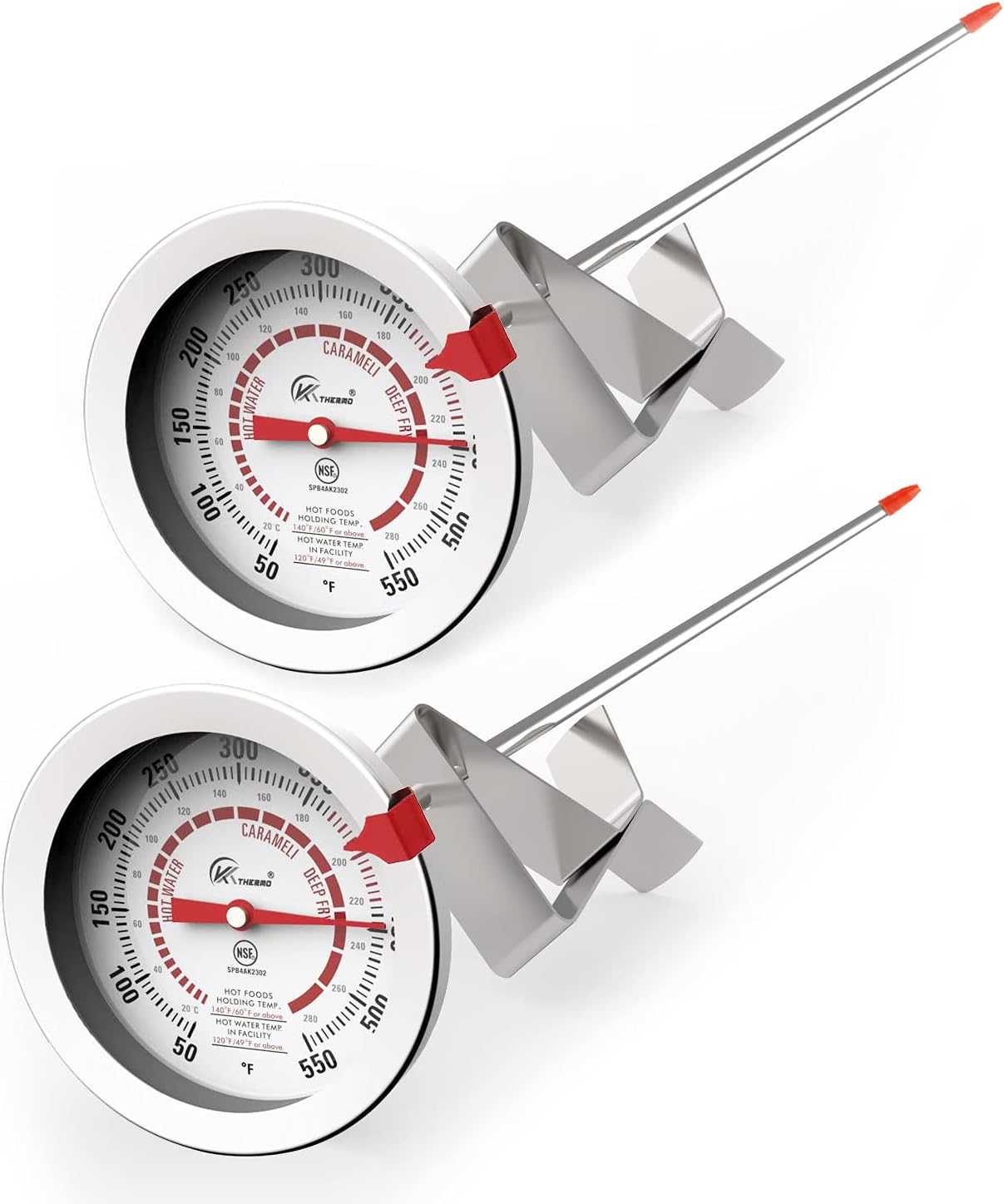 KT THERMO Candy/Deep Fry Thermometer with 12'' Food Grade Probe and Clip, Fast Instant Read Large 2" Dial,Temperature Range 50 to 550 ºF / 20 to 280°C(2 Packs)