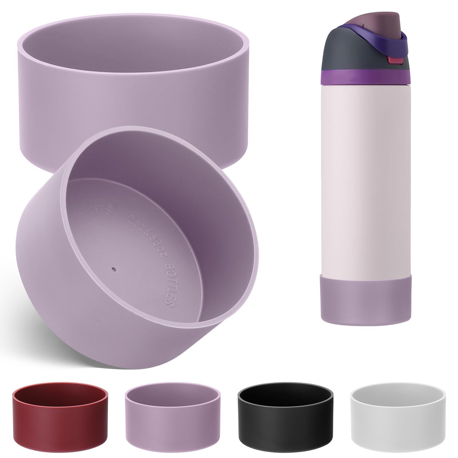 RuiDay 2PCS Silicone Boot for Owala Water Bottle 24 oz 32 oz, Anti-Slip Protective, Accessories for owala, Enhances Stability & Prevents Scratches (Purple, 24oz)