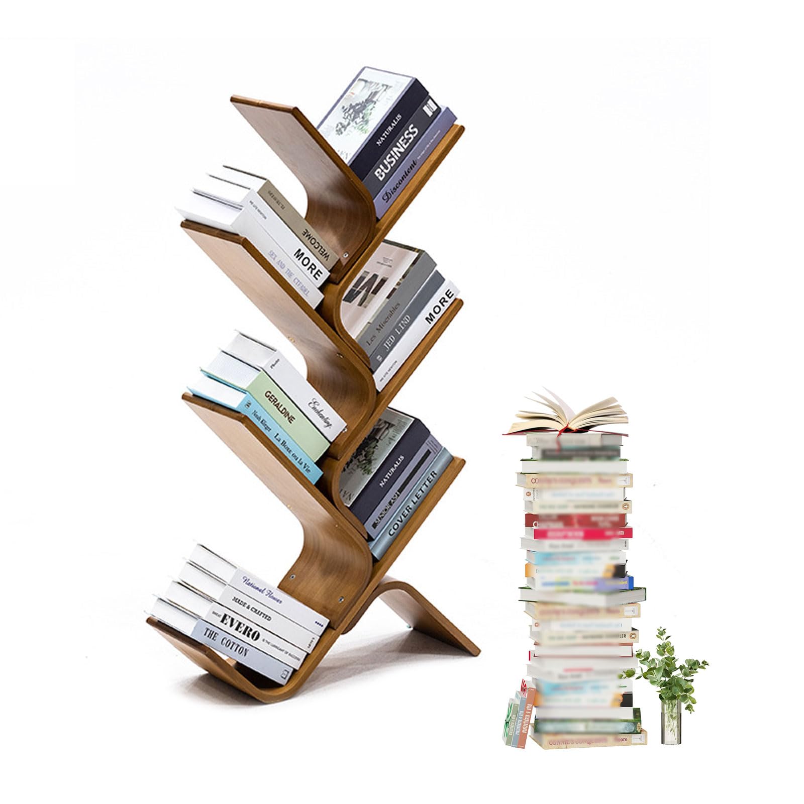 ZFPKXHVMG Open Storage Shelf, Bamboo Tree Corner Bookshelf Multicolor 3-8 layers For Bedroom Living Room Home Office(Brown,6 layer)