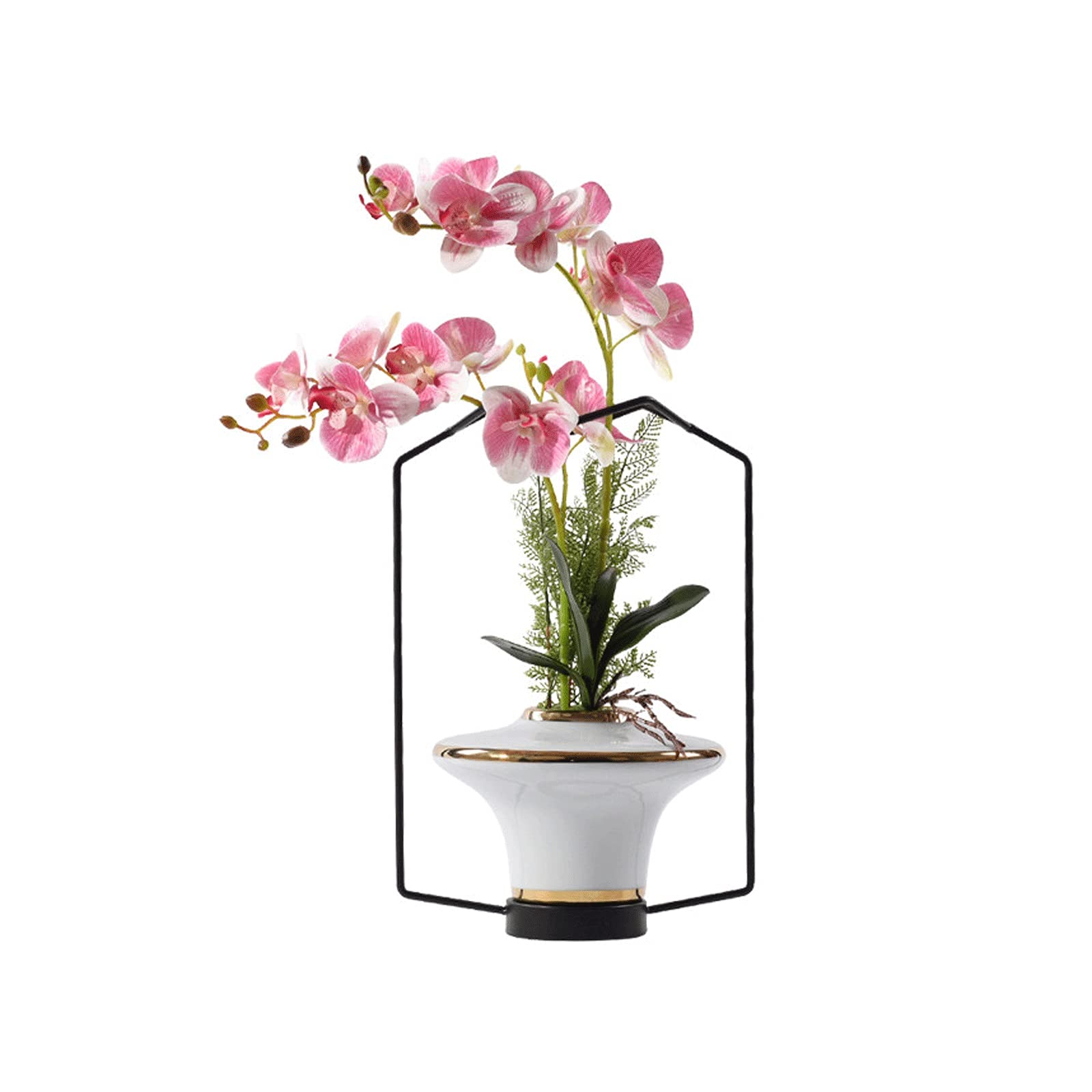 MYUYEE Artificial Flowers 23.62Inch Artificial Orchid,Fake Silk Flowers With White Vase,Flower Arrangement Used For Wedding, Living Room, Bedroom Flowers Arrangement Bouquet
