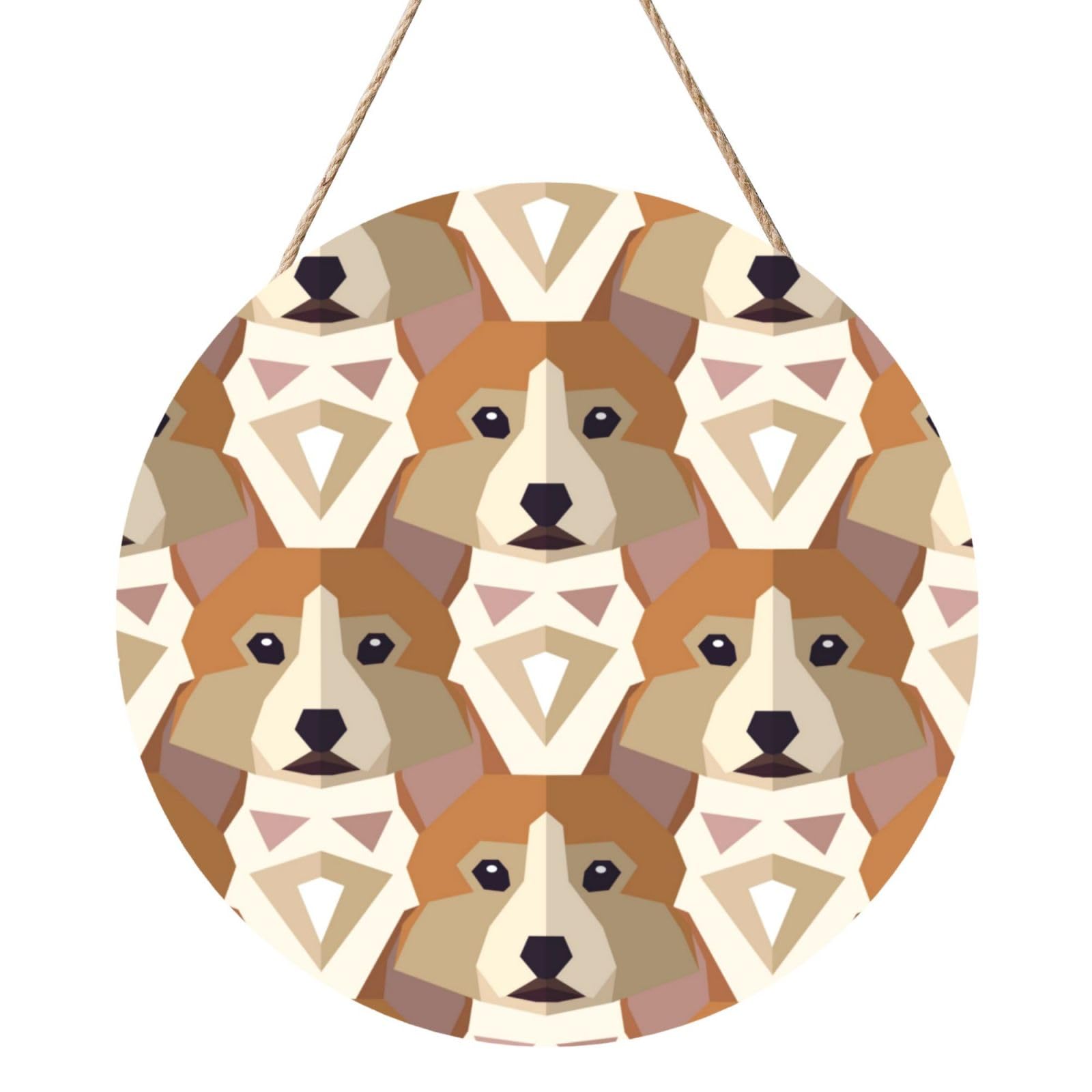 InOmak Welsh Corgi Head Pattern, Round Wood Panel Painting 12 in, Wall Hanging Painting For Home