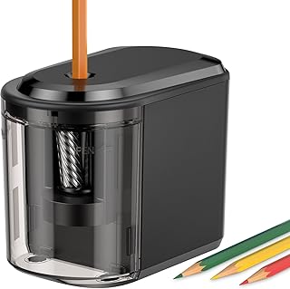 Electric Pencil Sharpener RIYO Heavy-Duty Helical Blade Auto Pencil Sharpener with Battery Operated for No.2(6-8mm) Pencils and Colored Pencils in School/Office/Home,Black(Not Included AC Adapter)