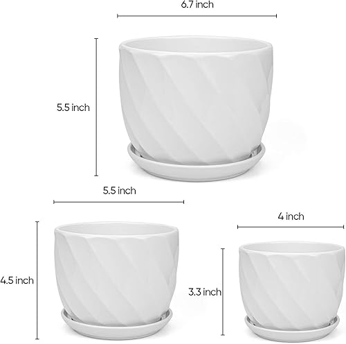 Miniatura 2 de Foraineam Juego de 3 macetas redondas de cerámica modernas de tamaño pequeño a grande, macetas de flores de jardín blancas para suculentas con