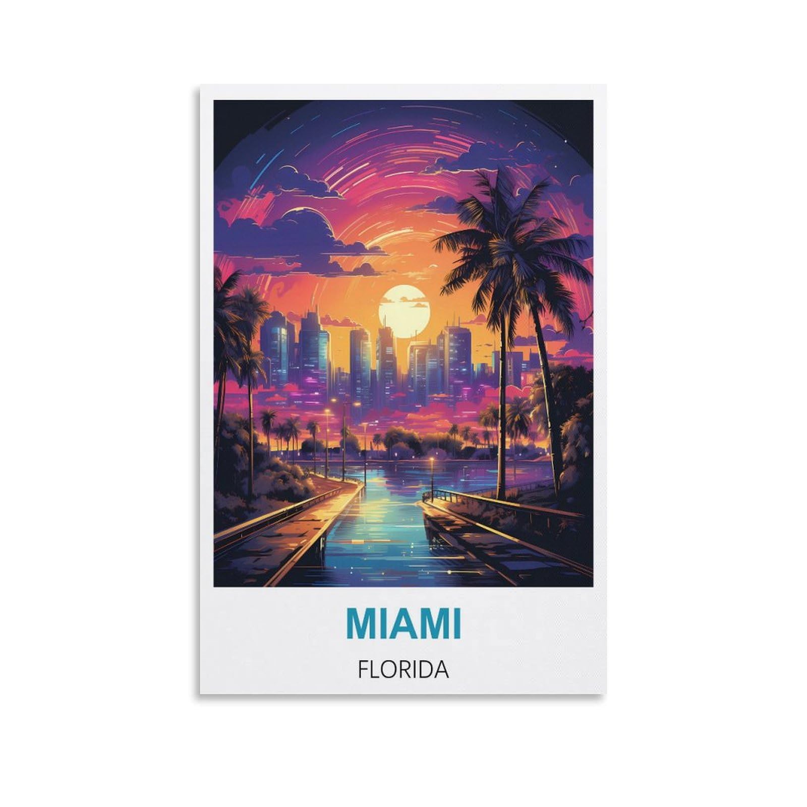 Metal Tin Sign,Miami Florida,Wall Art Decorative Plaque Decor for Home Livingroom Bedroom Cafes Coffee Bars Decoration Gifts 30x30cm