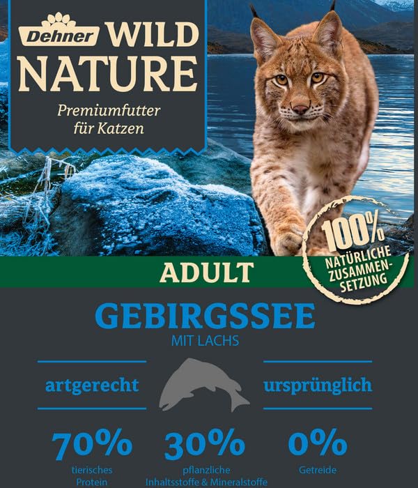 Dehner Wild Nature Katzenfutter Gebirgssee, Trockenfutter getreidefrei / zuckerfrei, für ausgewachsene Katzen, Lachs, 1.5 kg