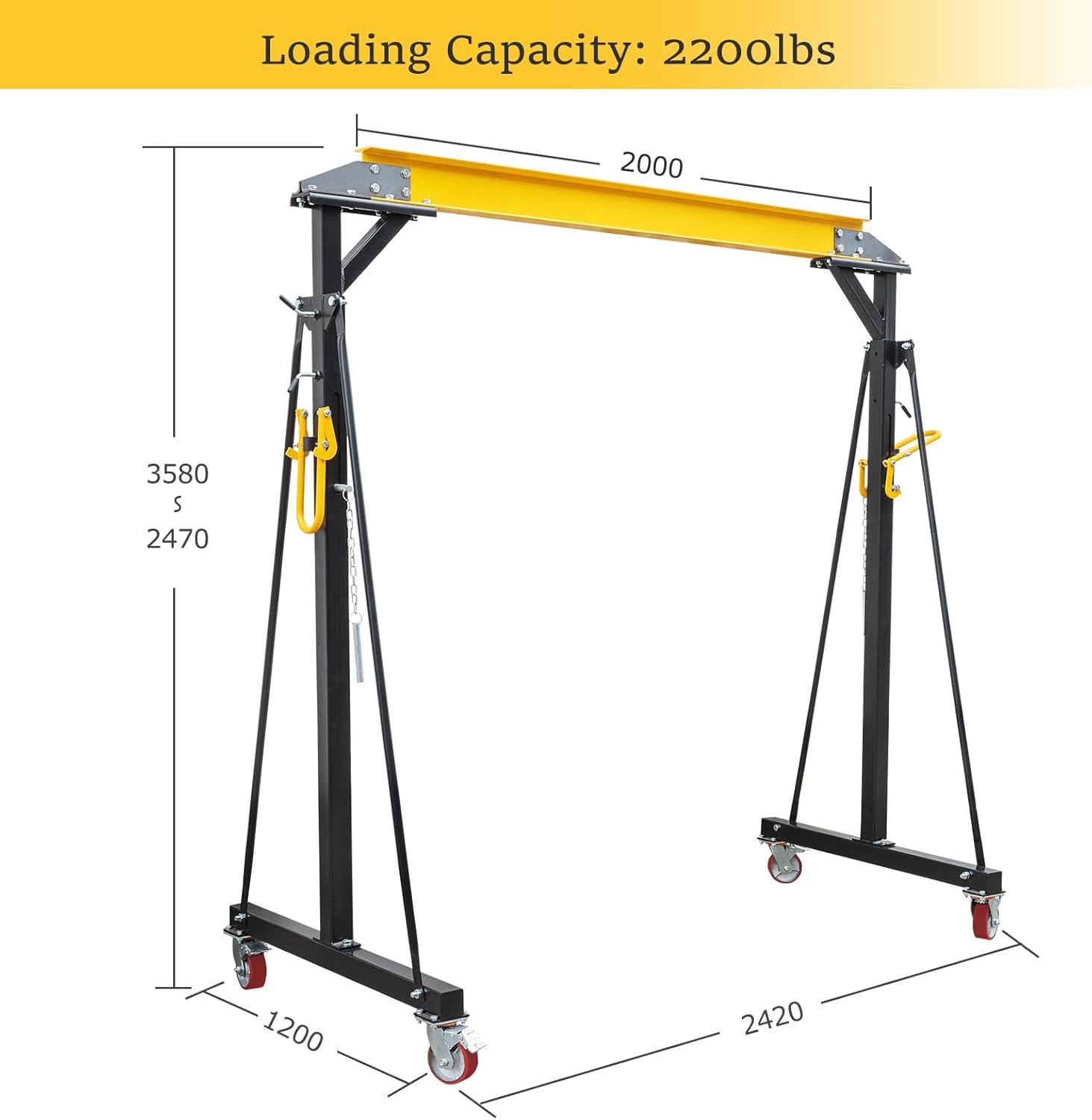 Adjustable Gantry Crane 1 Ton, Portable Shop Lift Hoist, 97" to 141" Height Adjustable Heavy Duty Steel Gantry Crane for Factories Warehouse, 2200 Lbs Loading Capacity
