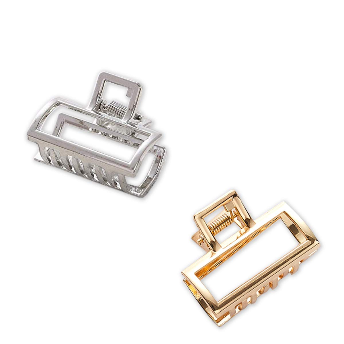 BIRDWARE Hair Clips - Metal Clutchers in Gold, Silver, Bronze - Butterfly & Geometric Designs - Pack of 2 Rectangles - Girls' & Women's Accessories-image-40