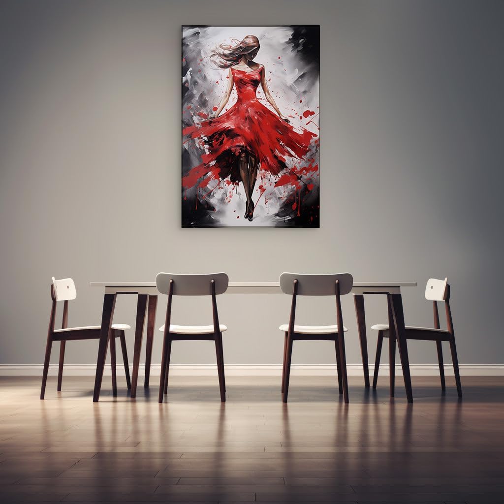 Canvas for Living room. Dancing in Crimson Elegance A Vivid Brushstroke of Movement and Color Against Monochrome Silence, 27 x 18 inch Canvas Wall Art - Abstract By Atmosphere - Zen Wall Decor